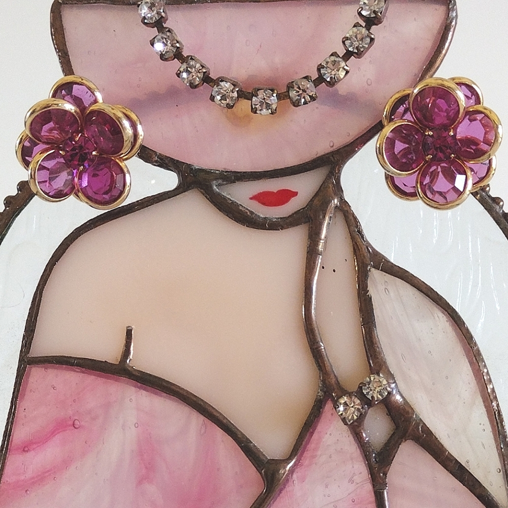 Swarovski crystal pink flower earrings vintage